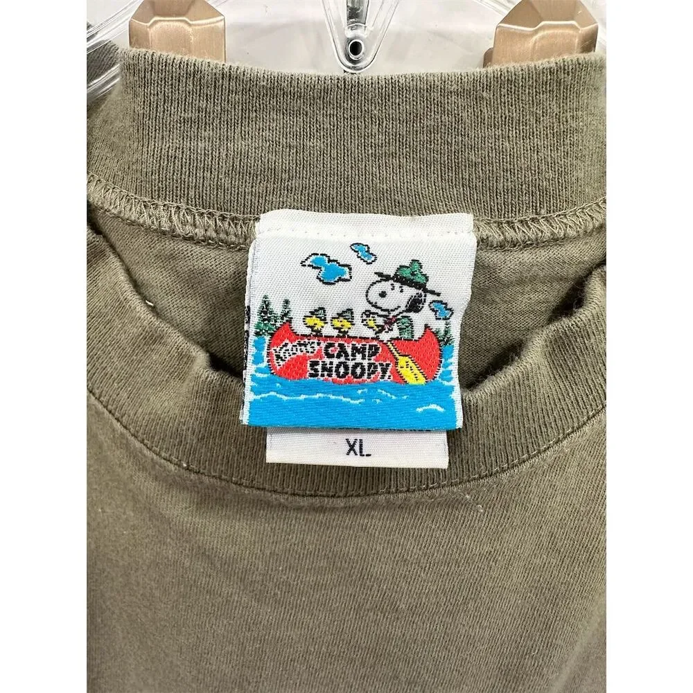 Vtg Camp Snoopy Peanuts T-Shirt Sz XL Green Graphic Short‎ Sleeve embroidered